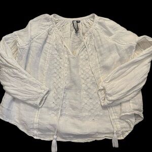 Scarlett‎ Poppies White Embroidered Women's Top, Linen, Size Small